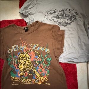 H&M Brown Graphic Crop Top with Yellow Tiger and Multicolor Flames